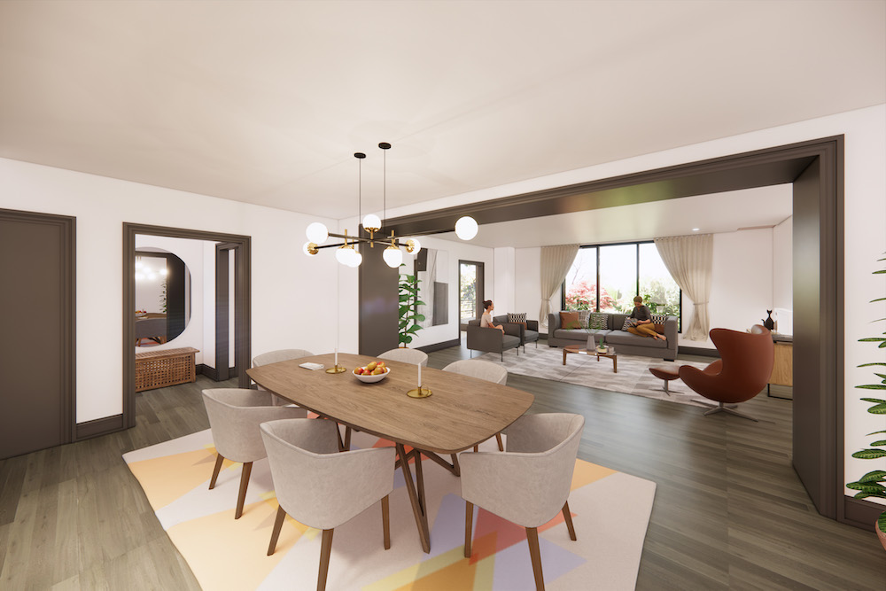 A rendering of the exquisite living area in a residence of The Henry condos in Bozeman.