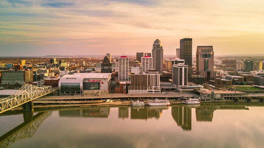 An image of the downtown Louisville skyline, near where The Agency debuted its first Kentucky office.