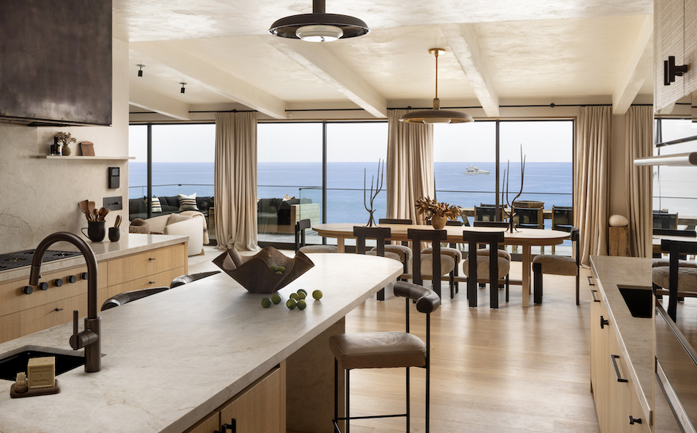 The great room of 22160 Pacific Coast Highway, which overlooks the shoreline.