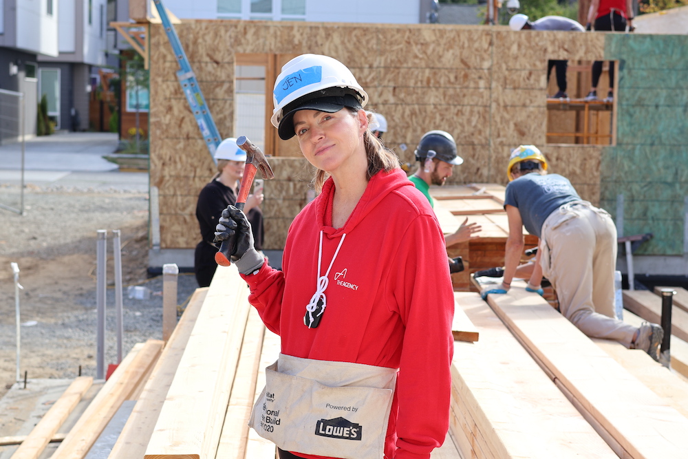 Jen Cameron poses at The Agency Seattle build day.