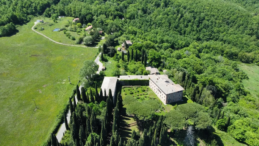 A lush Northern Italian escape outside Bologna, Villa Solaio is a 550-acre property comprising a grand mansion, a collection of outbuildings, its own vineyard, an olive grove, pastures and a forest.
